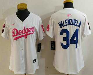 Women%27s Los Angeles Dodgers #34 Toro Valenzuela White Pink With Patch Limited Stitched Jersey